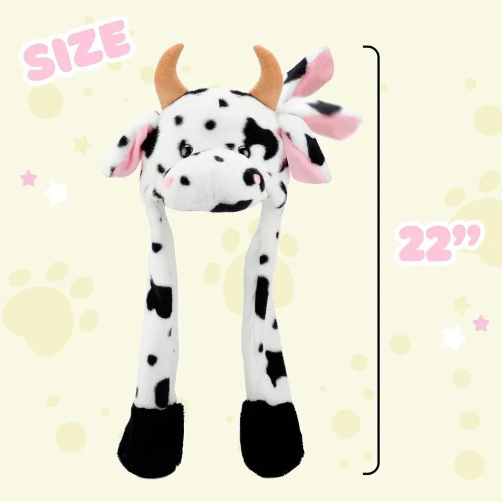 Kids Cow Animal Hat with Ears Moving Jumping Pop Up Beating Plush Holiday